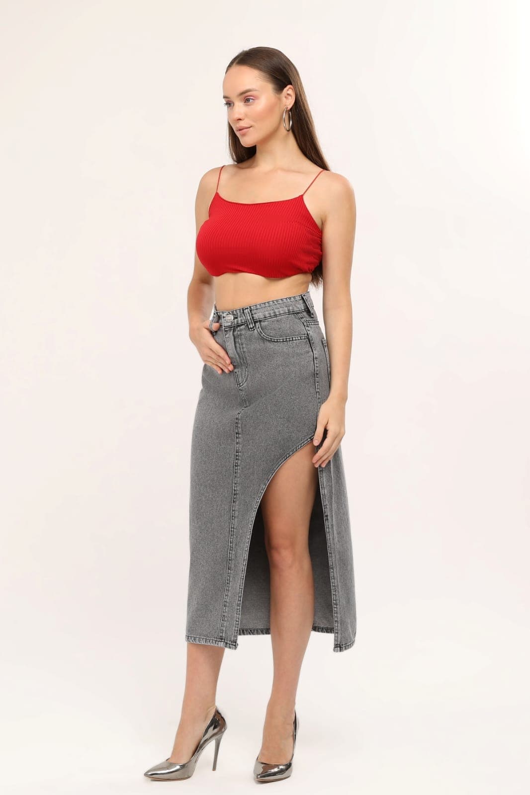 Vovikon KN Ön Parçalı Denim Kar Siyah Asimetrik Kadın Kot Etek Vovikon KN Ön Parçalı Denim Kar Siyah Asimetrik Kadın Kot Etek - Görsel 5