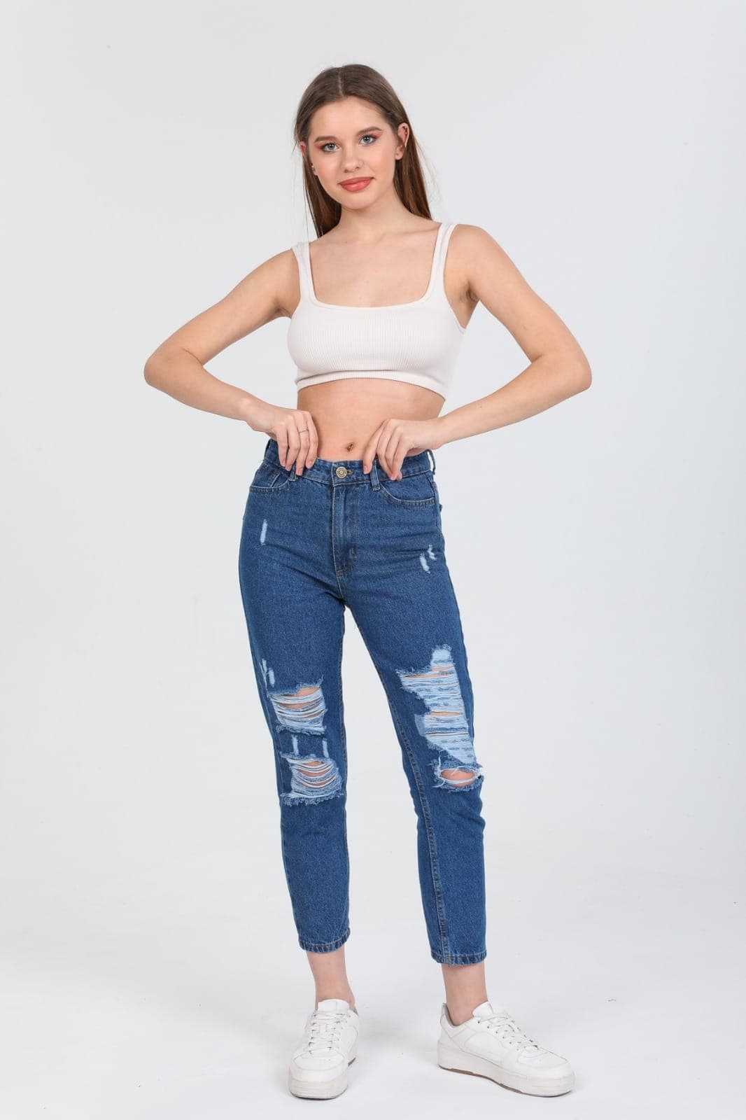 Vovikon KN Bacak Lazer Yırtık Mavi Kadın Mom Jean Pantolon Vovikon KN Bacak Lazer Yırtık Mavi Kadın Mom Jean Pantolon - Görsel 2