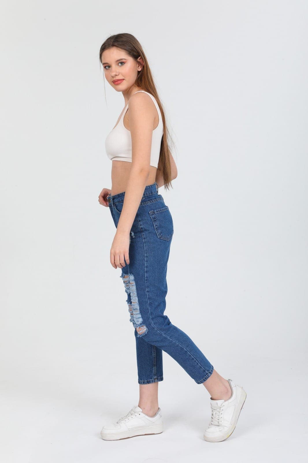 Vovikon KN Bacak Lazer Yırtık Mavi Kadın Mom Jean Pantolon Vovikon KN Bacak Lazer Yırtık Mavi Kadın Mom Jean Pantolon - Görsel 4