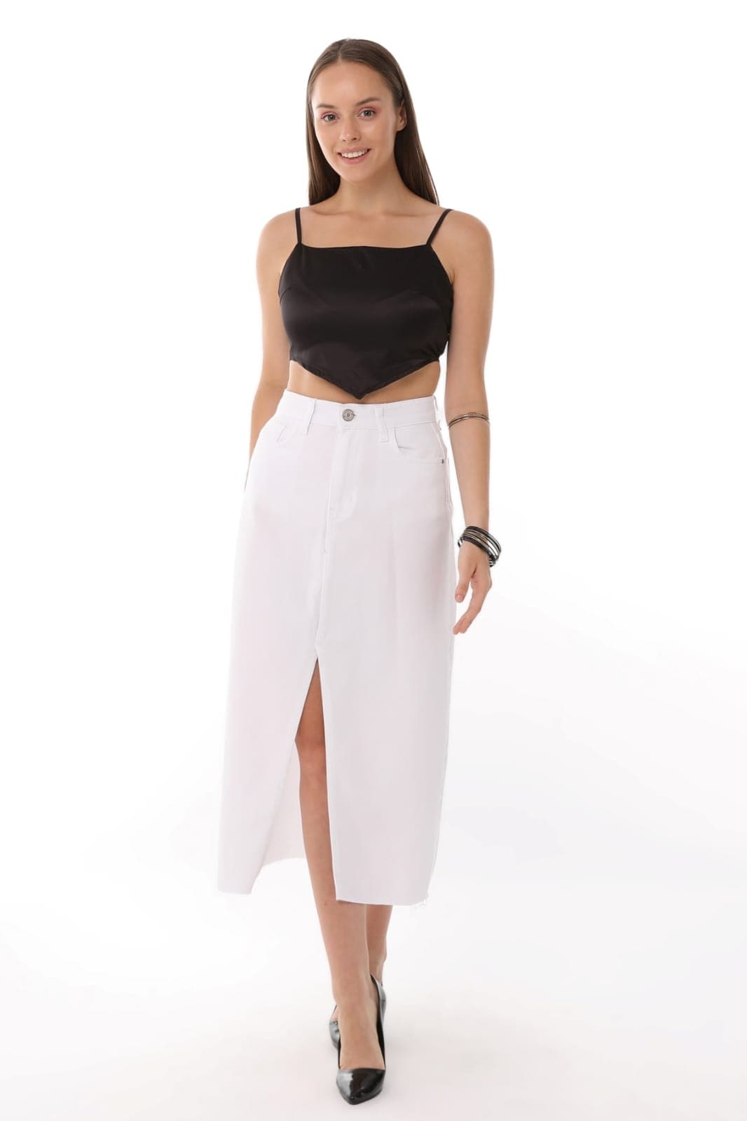 Vovikon KN Etek Ucu Kesik Ön Yırtmaç Beyaz Gabardin Kadın Keten Etek Vovikon KN Etek Ucu Kesik Ön Yırtmaç Beyaz Gabardin Kadın Keten Etek - Görsel 1