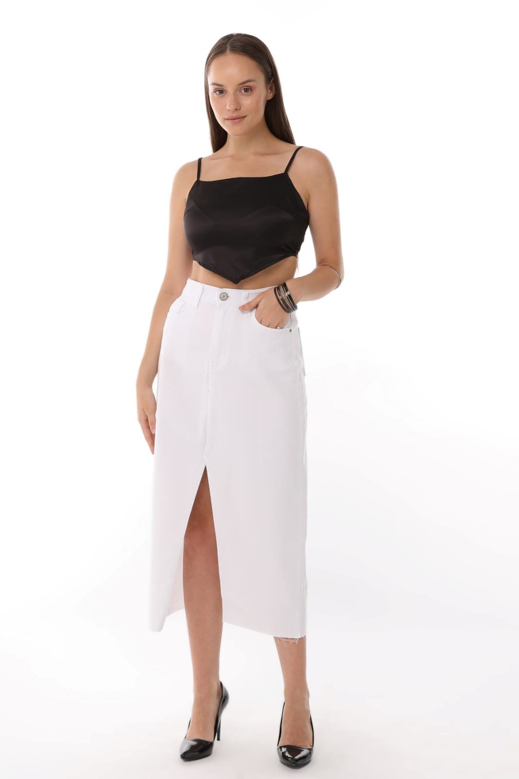 Vovikon KN Etek Ucu Kesik Ön Yırtmaç Beyaz Gabardin Kadın Keten Etek Vovikon KN Etek Ucu Kesik Ön Yırtmaç Beyaz Gabardin Kadın Keten Etek - Görsel 2