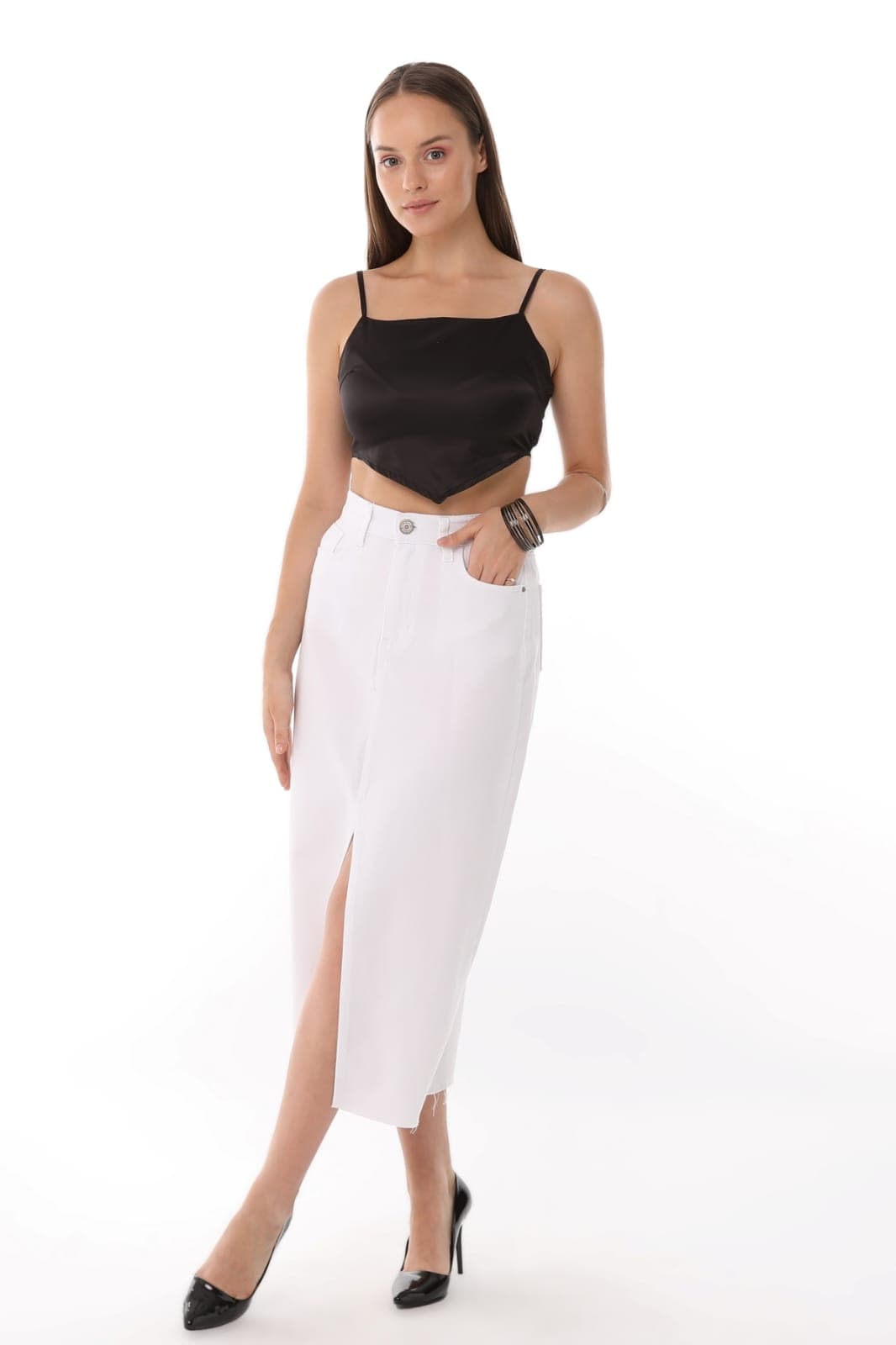 Vovikon KN Etek Ucu Kesik Ön Yırtmaç Beyaz Gabardin Kadın Keten Etek Vovikon KN Etek Ucu Kesik Ön Yırtmaç Beyaz Gabardin Kadın Keten Etek - Görsel 3