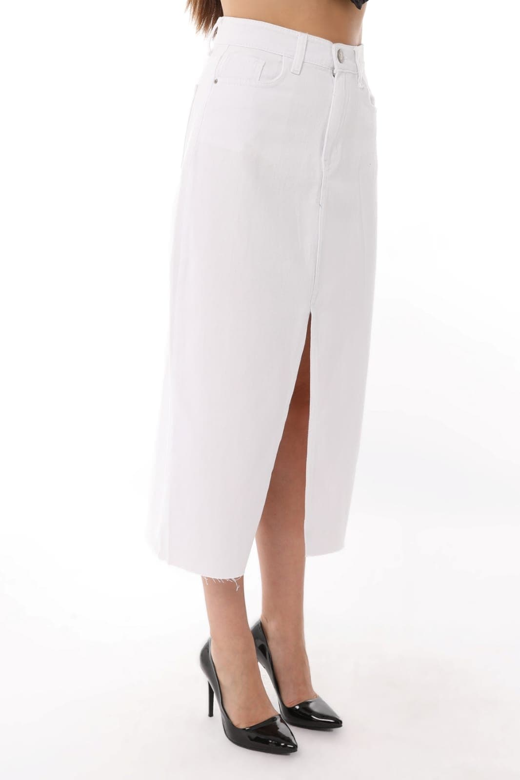 Vovikon KN Etek Ucu Kesik Ön Yırtmaç Beyaz Gabardin Kadın Keten Etek Vovikon KN Etek Ucu Kesik Ön Yırtmaç Beyaz Gabardin Kadın Keten Etek - Görsel 5