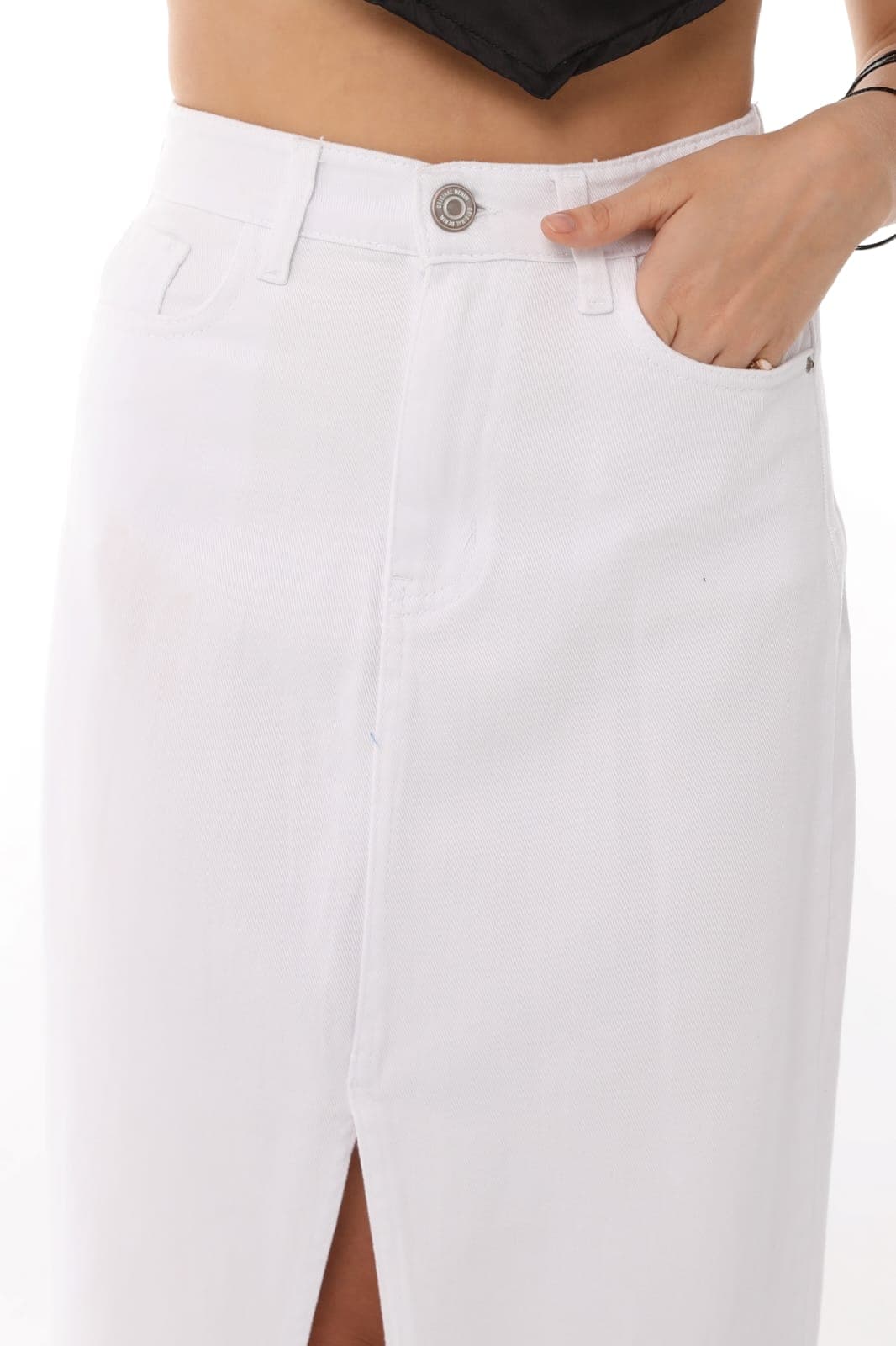 Vovikon KN Etek Ucu Kesik Ön Yırtmaç Beyaz Gabardin Kadın Keten Etek Vovikon KN Etek Ucu Kesik Ön Yırtmaç Beyaz Gabardin Kadın Keten Etek - Görsel 7