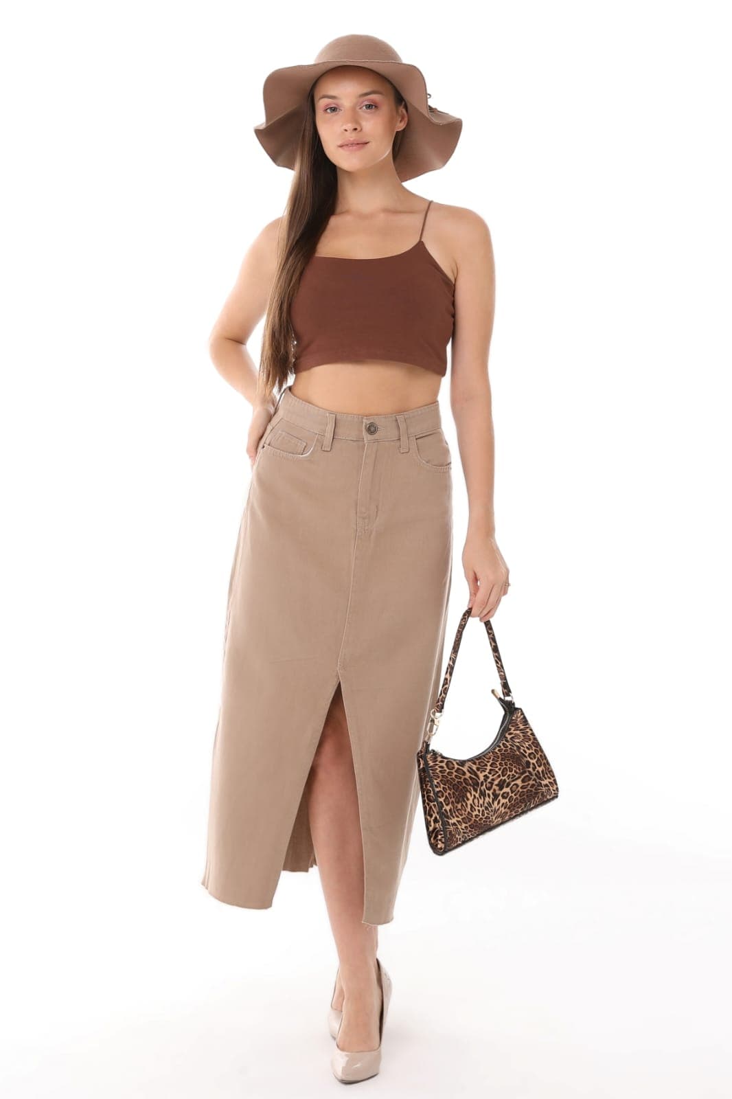 Vovikon KN Etek Ucu Kesik Ön Yırtmaç Vizon Gabardin Kadın Keten Etek Vovikon KN Etek Ucu Kesik Ön Yırtmaç Vizon Gabardin Kadın Keten Etek - Görsel 1