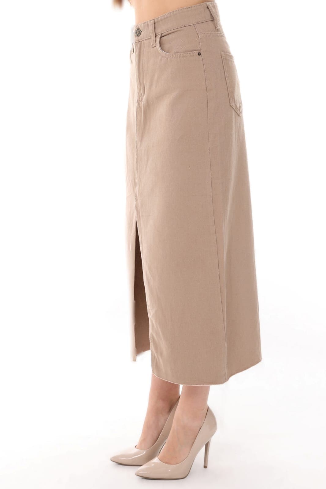 Vovikon KN Etek Ucu Kesik Ön Yırtmaç Vizon Gabardin Kadın Keten Etek Vovikon KN Etek Ucu Kesik Ön Yırtmaç Vizon Gabardin Kadın Keten Etek - Görsel 4