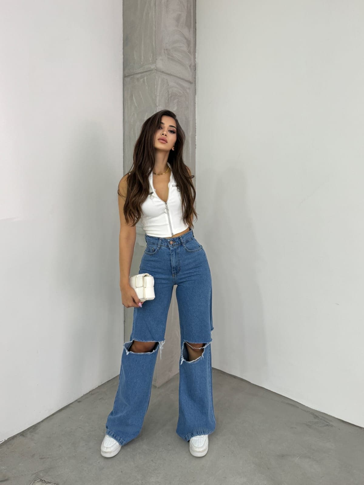 Vovikon KN Çift Diz Lazer Yırtık Bol Paça Mavi Kadın Boyfriend Jean Vovikon KN Çift Diz Lazer Yırtık Bol Paça Mavi Kadın Boyfriend Jean - Görsel 1