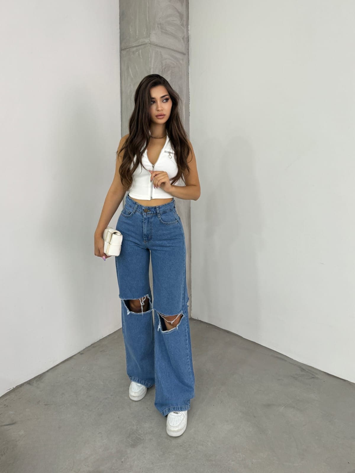 Vovikon KN Çift Diz Lazer Yırtık Bol Paça Mavi Kadın Boyfriend Jean Vovikon KN Çift Diz Lazer Yırtık Bol Paça Mavi Kadın Boyfriend Jean - Görsel 2