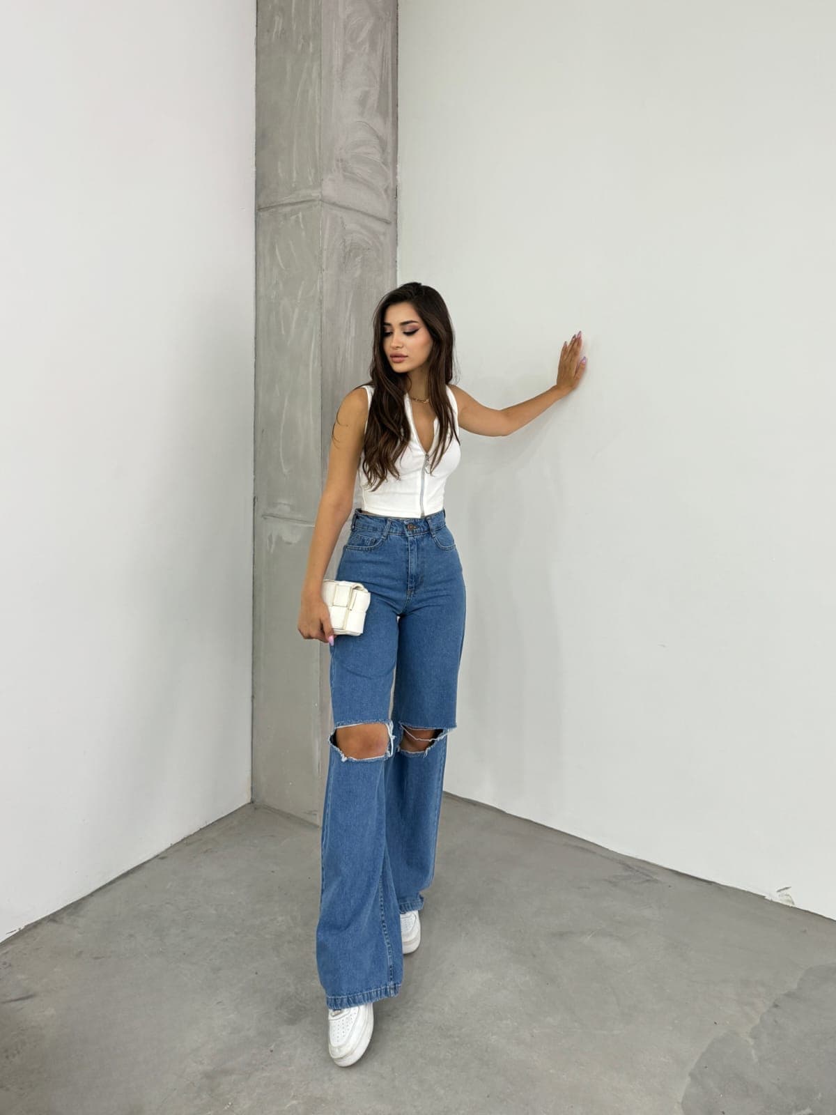 Vovikon KN Çift Diz Lazer Yırtık Bol Paça Mavi Kadın Boyfriend Jean Vovikon KN Çift Diz Lazer Yırtık Bol Paça Mavi Kadın Boyfriend Jean - Görsel 3