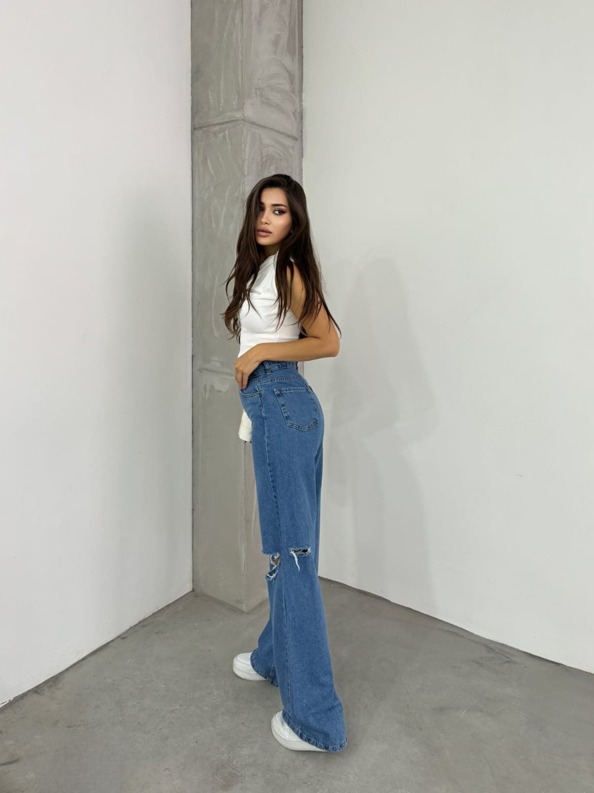 Vovikon KN Çift Diz Lazer Yırtık Bol Paça Mavi Kadın Boyfriend Jean Vovikon KN Çift Diz Lazer Yırtık Bol Paça Mavi Kadın Boyfriend Jean - Görsel 4