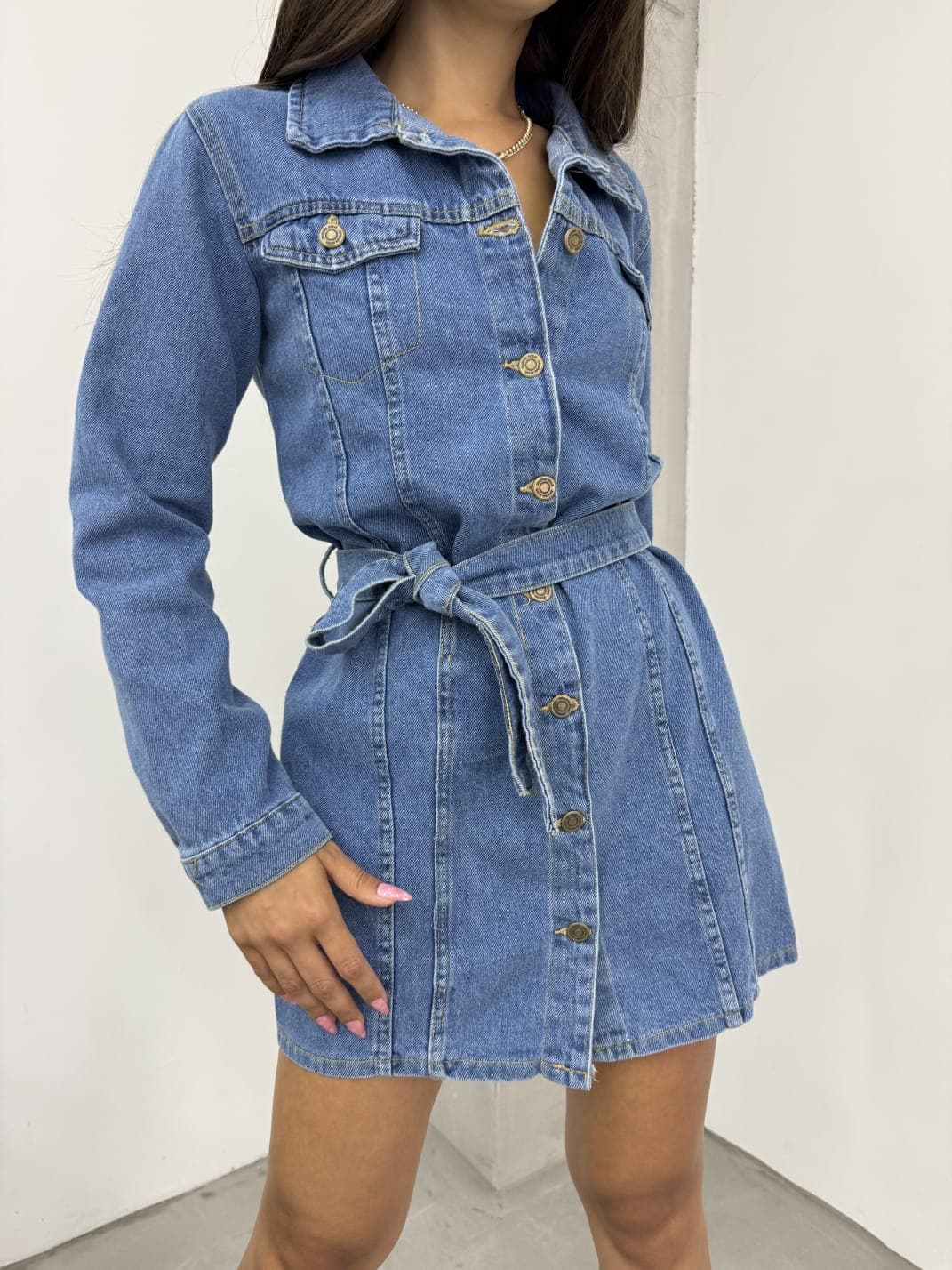 Vovikon KN Kuşaklı Denim Çift Cepli Mavi Kot Elbise Vovikon KN Kuşaklı Denim Çift Cepli Mavi Kot Elbise