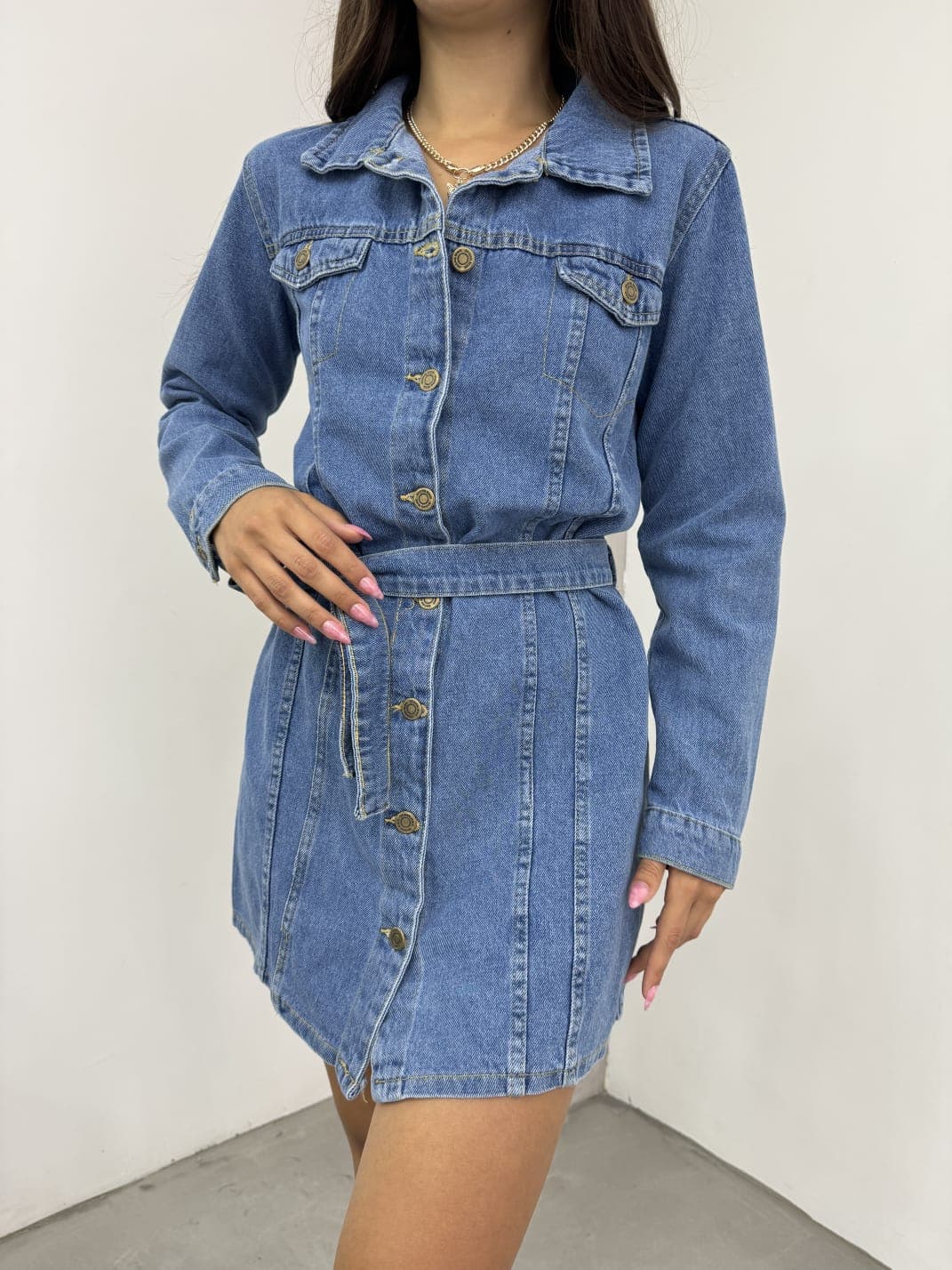 Vovikon KN Kuşaklı Denim Çift Cepli Mavi Kot Elbise Vovikon KN Kuşaklı Denim Çift Cepli Mavi Kot Elbise