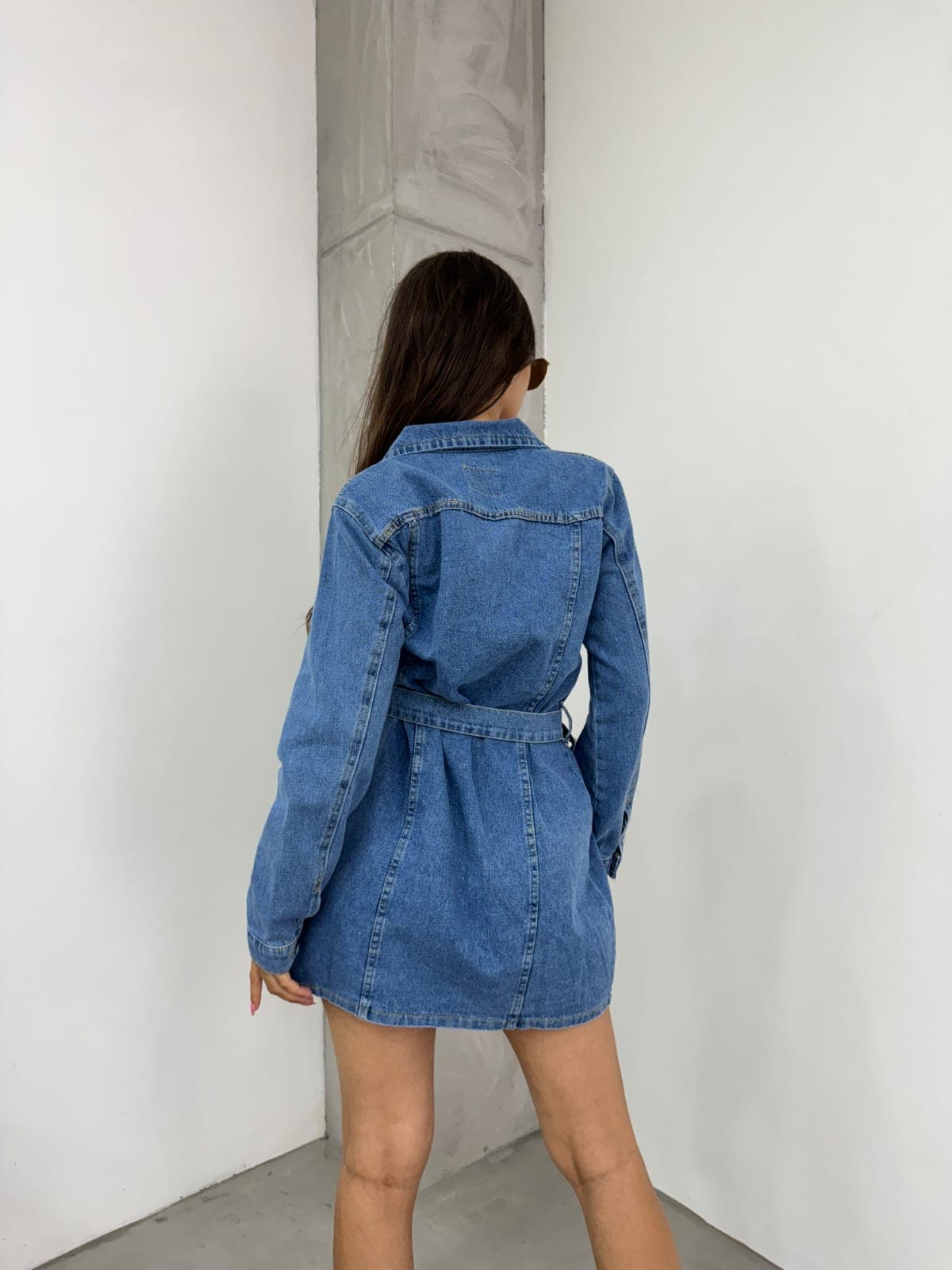 Vovikon KN Kuşaklı Denim Çift Cepli Mavi Kot Elbise Vovikon KN Kuşaklı Denim Çift Cepli Mavi Kot Elbise