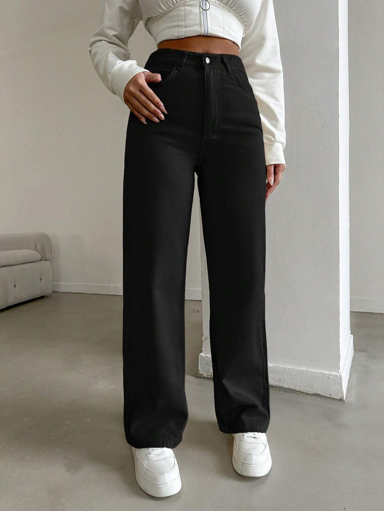 Vovikon KN Keten Siyah Boyfriend Kadın Bol Paça Pantolon Vovikon KN Keten Siyah Boyfriend Kadın Bol Paça Pantolon - Görsel 4