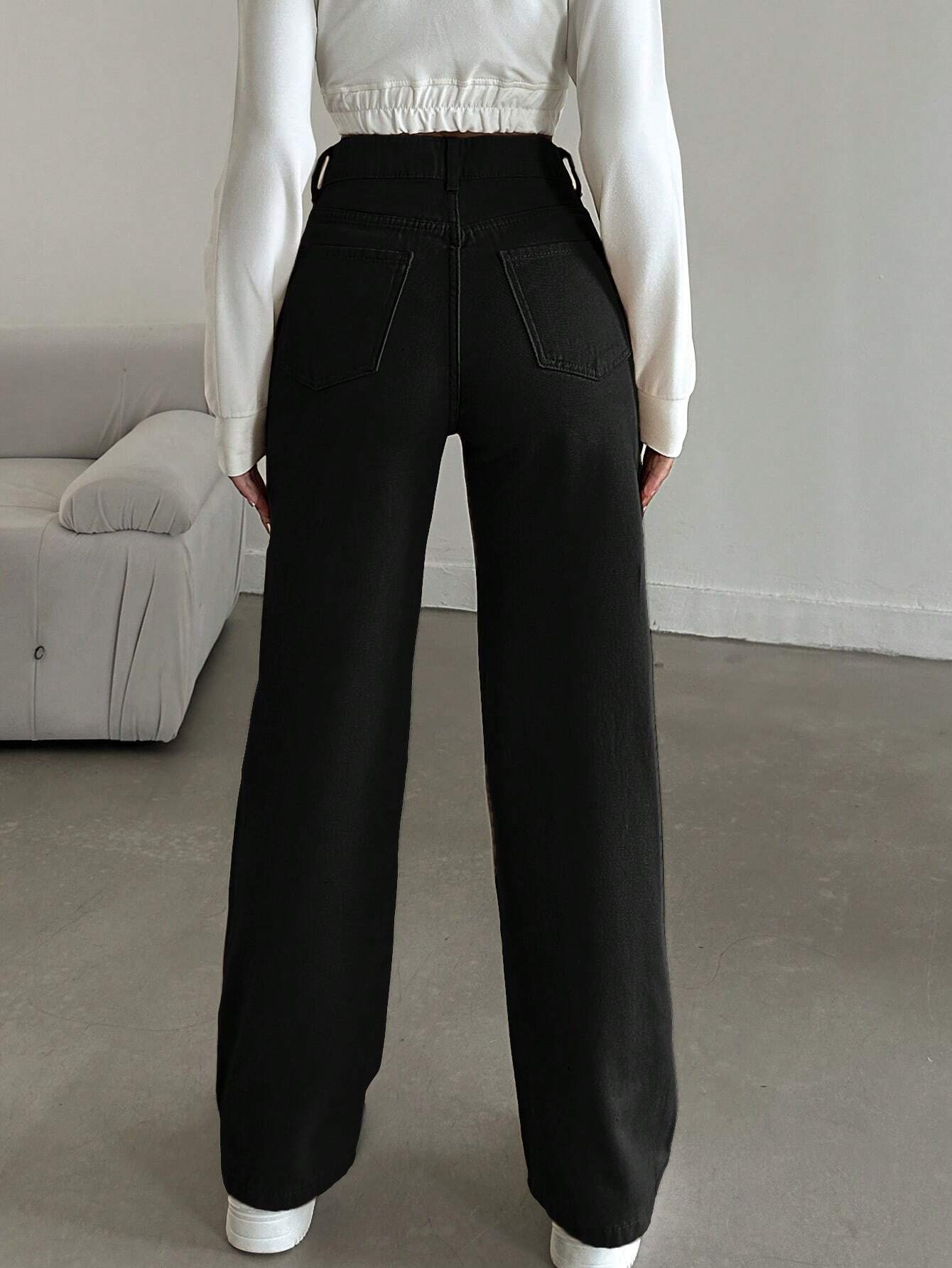 Vovikon KN Keten Siyah Boyfriend Kadın Bol Paça Pantolon Vovikon KN Keten Siyah Boyfriend Kadın Bol Paça Pantolon - Görsel 5