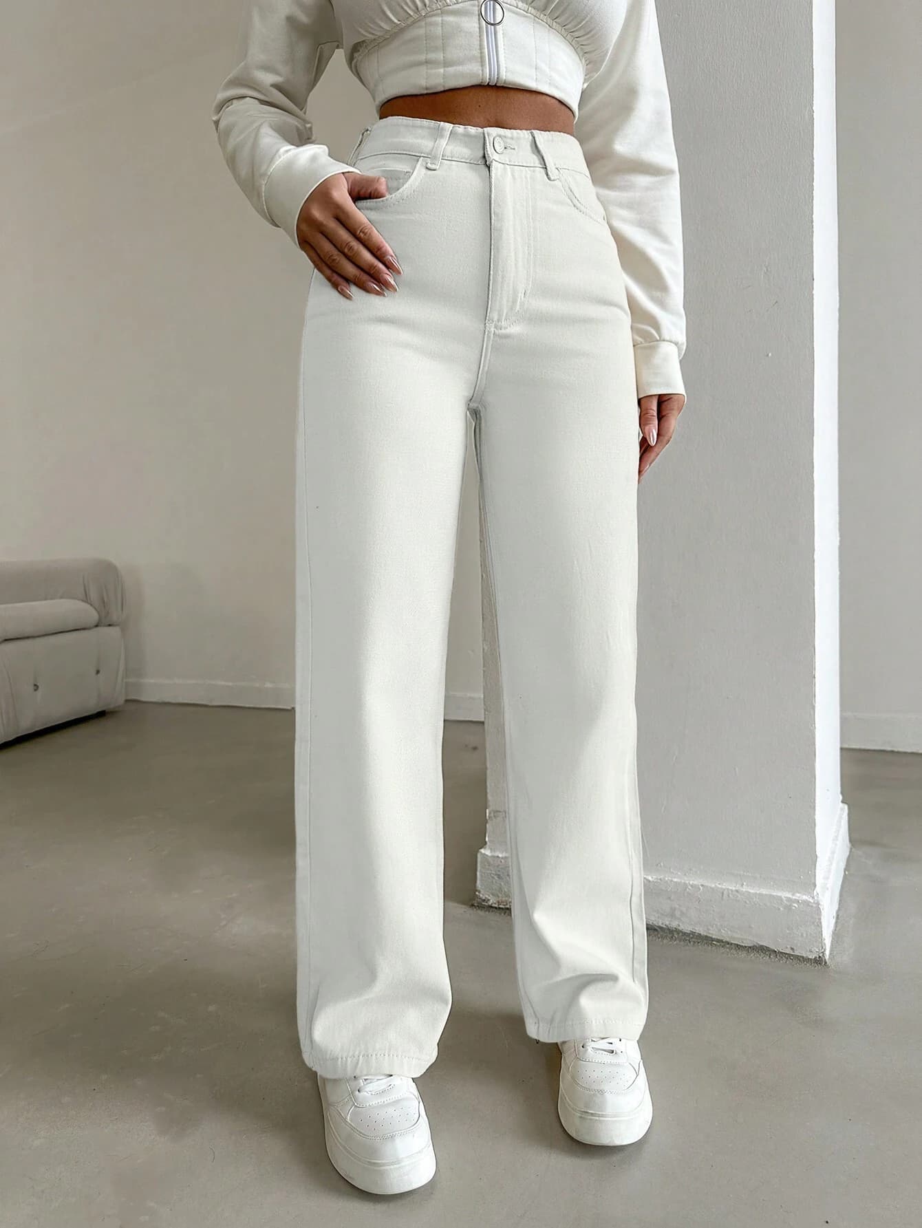Vovikon KN Keten Beyaz Boyfriend Kadın Bol Paça Pantolon Vovikon KN Keten Beyaz Boyfriend Kadın Bol Paça Pantolon - Görsel 3