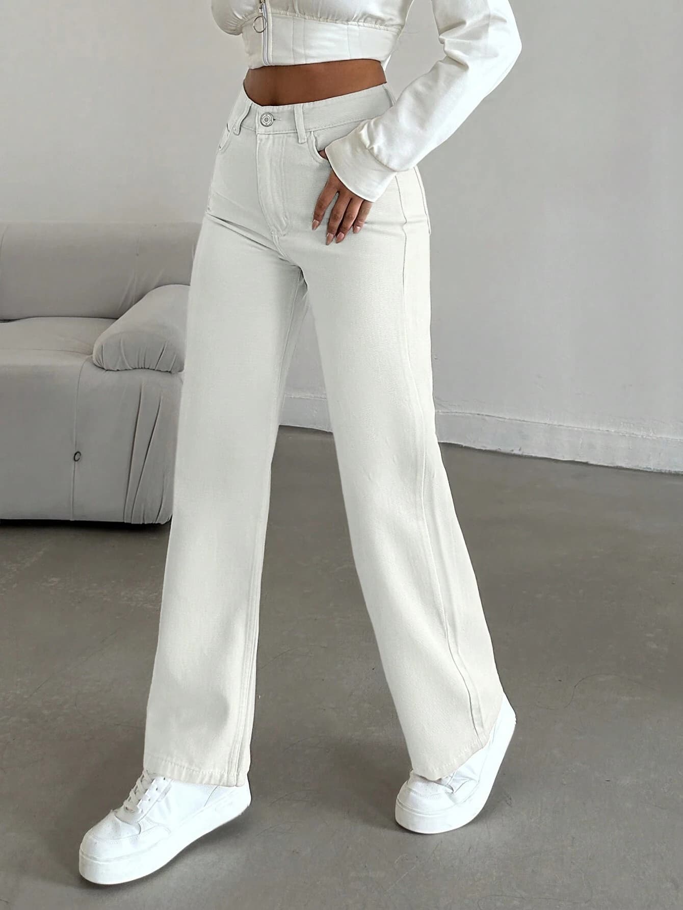 Vovikon KN Keten Beyaz Boyfriend Kadın Bol Paça Pantolon Vovikon KN Keten Beyaz Boyfriend Kadın Bol Paça Pantolon - Görsel 4